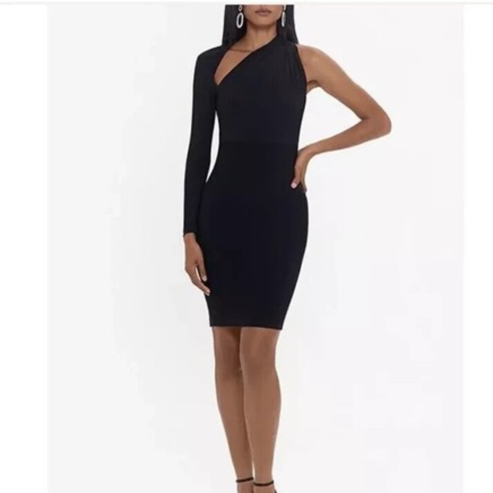 Betsy & Adam Delaney Short One Sleeve AsmmetricalCut Out Dress Black Size 6 NWT